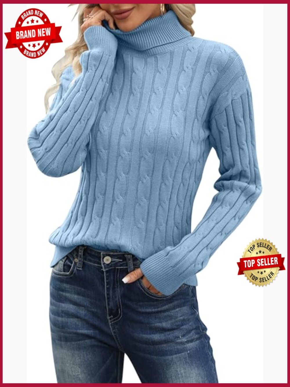 Lightweight Cable Knit Mockneck Pullover Sweater